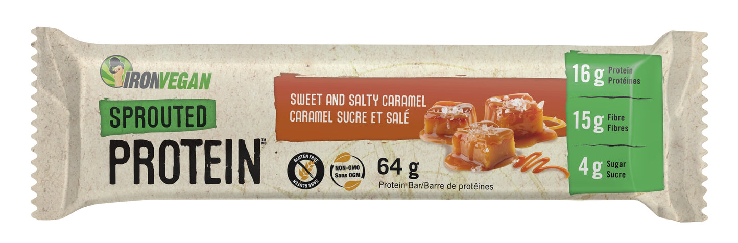IRON VEGAN Sprouted Protein Bar Sweet & Salty Caramel (Box 12 x 64 gr)