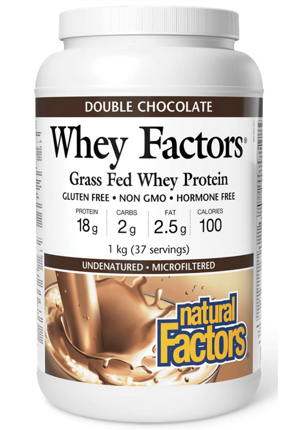 NATURAL FACTORS Grass Fed Whey Protein (Double Chocolate - 37 Servings)