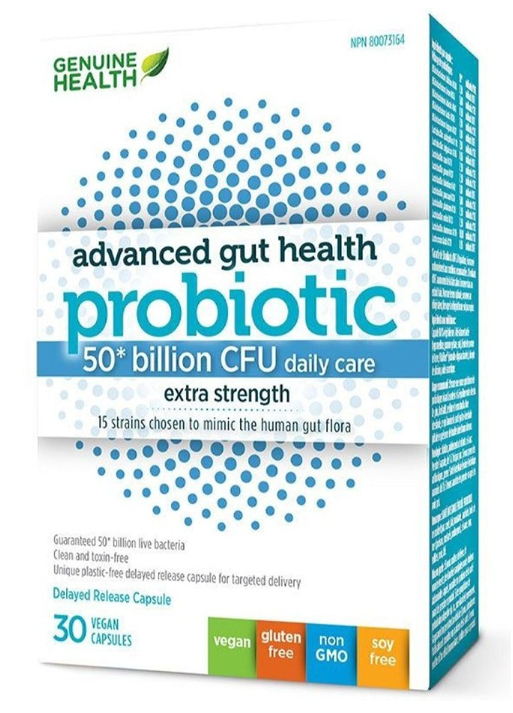 GENUINE HEALTH Advanced Gut Health Probiotic (50 Billion CFU - 30 v-caps)