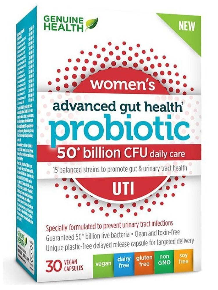 GENUINE HEALTH Advanced Gut Health Probiotic Womens UTI (50 Billion CFU - 30 caps)
