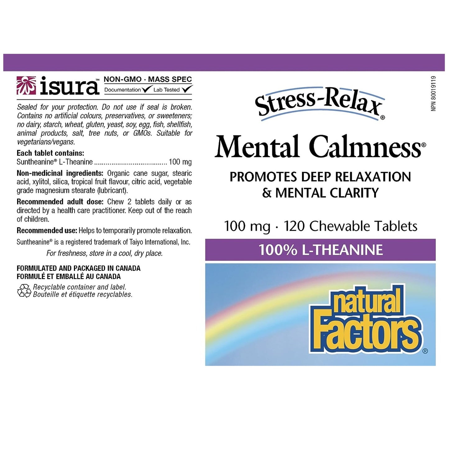 NATURAL FACTORS Stress Relax Mental Calmness (100 mg - 120 chews)
