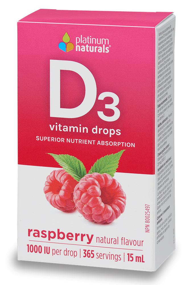 PLATINUM Vitamin D3 Drops (Raspberry - 1000 iu - 15 ml )