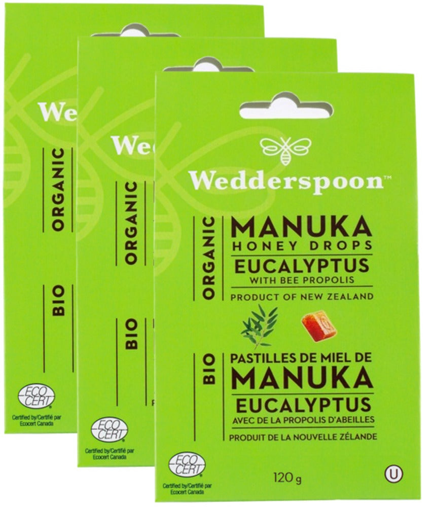 WEDDERSPOON Organic Manuka Honey Drops (Eucalyptus - 120 Gr) 3 Pack